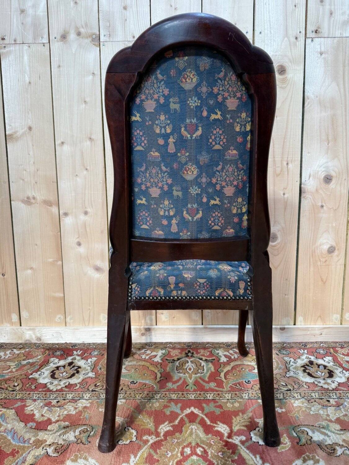 Suite de 6 chaises Chippendale anglais XIXe – Acajou, tissu jacquard