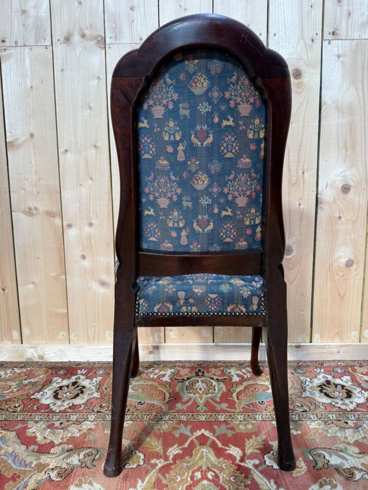 Set of 6 English Chippendale chairs from the 19th century – Mahogany, jacquard fabric