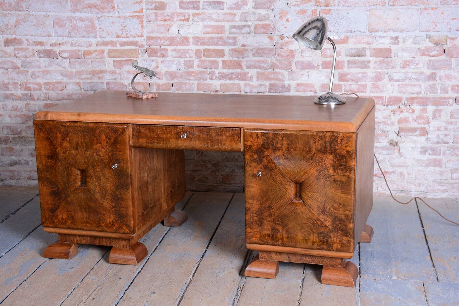Art Deco Writing Desk in Mahogany and Walnut, 1920s