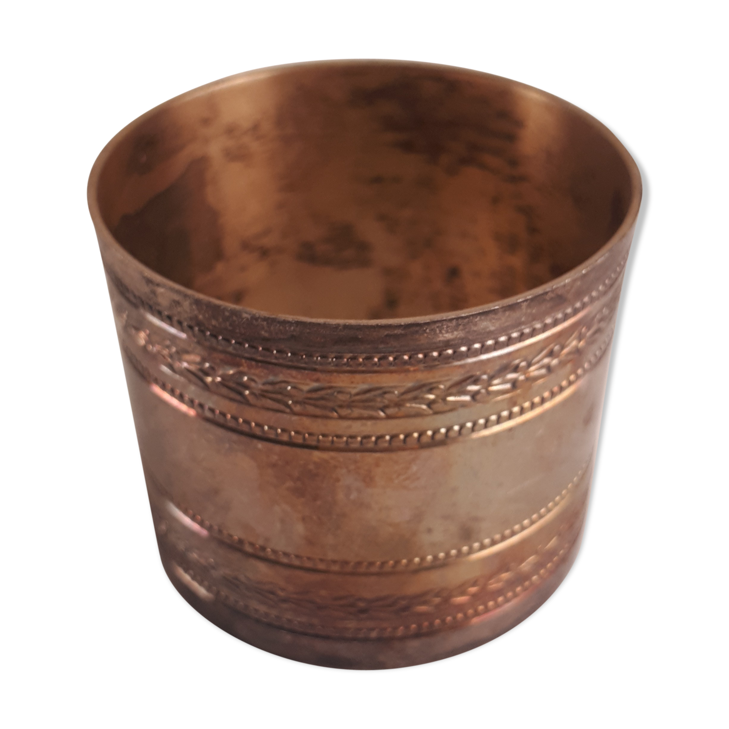 Round old silver metal towel