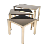 Ensemble de 3 tables gigognes plaquées or 24 carats par Belgo Chrom, années 1970