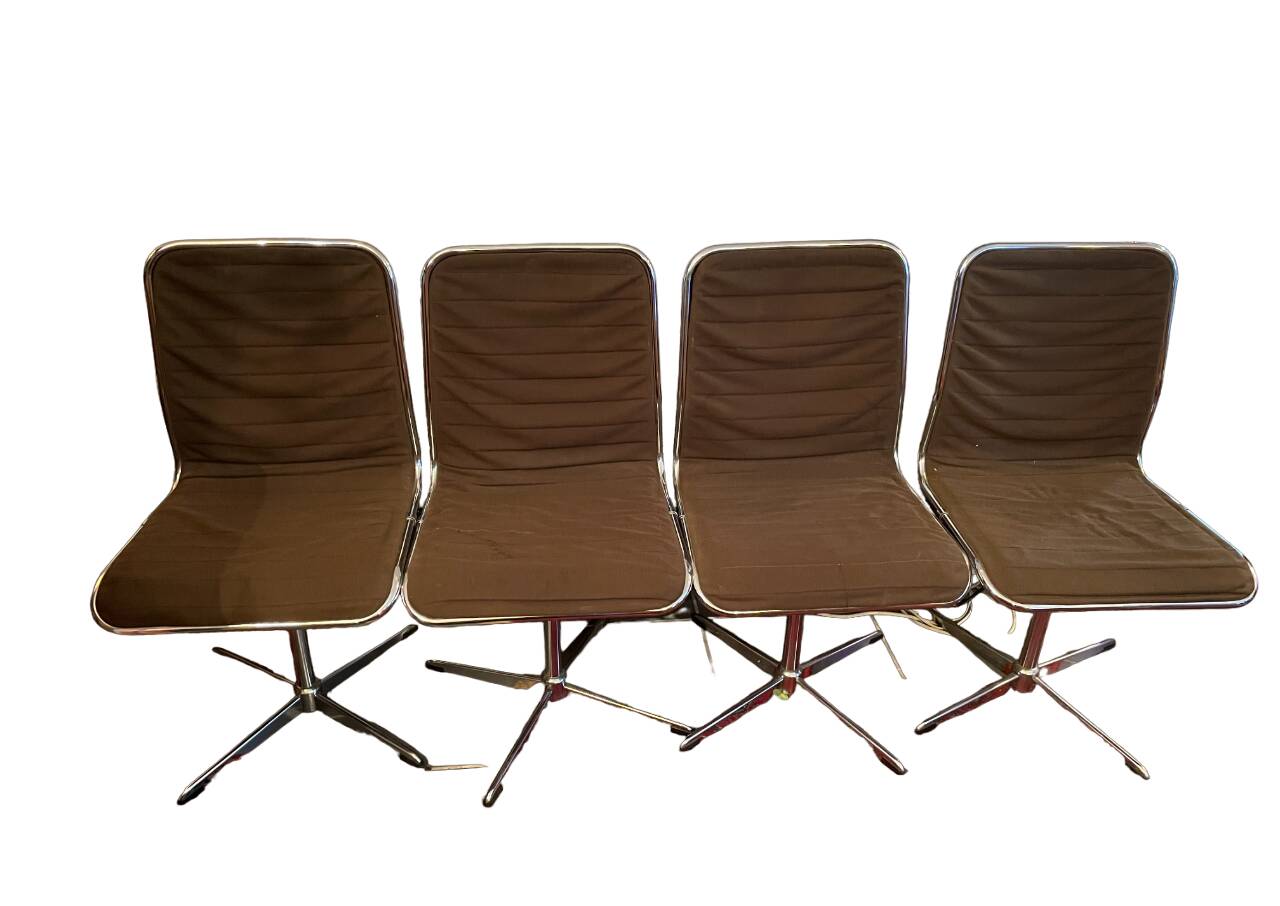 Set of 4 vintage 60s 70s chrome and fabric chairs