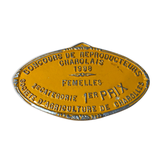 Plaque concours agricole Charolles 1998 orange