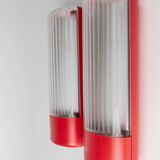 Set of 2 Vintage Wall Lamps Cometa 430 by Disano Italy, 1980s, Red Plastic with Translucent Diffuser Original Packaging