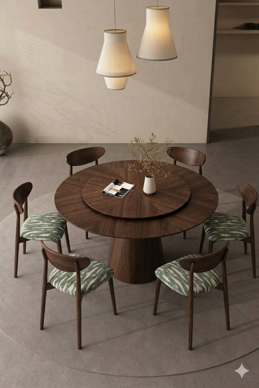 Modern set of 6 dining chairs, jacquard upholstery with patterns.