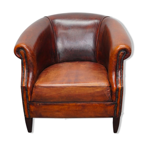 fauteuil club vintage en cuir couleur cognac Pays-Bas