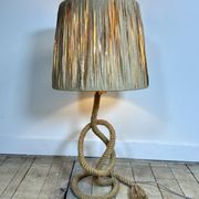Lampe Audoux Minet en corde et rafia 1950'S