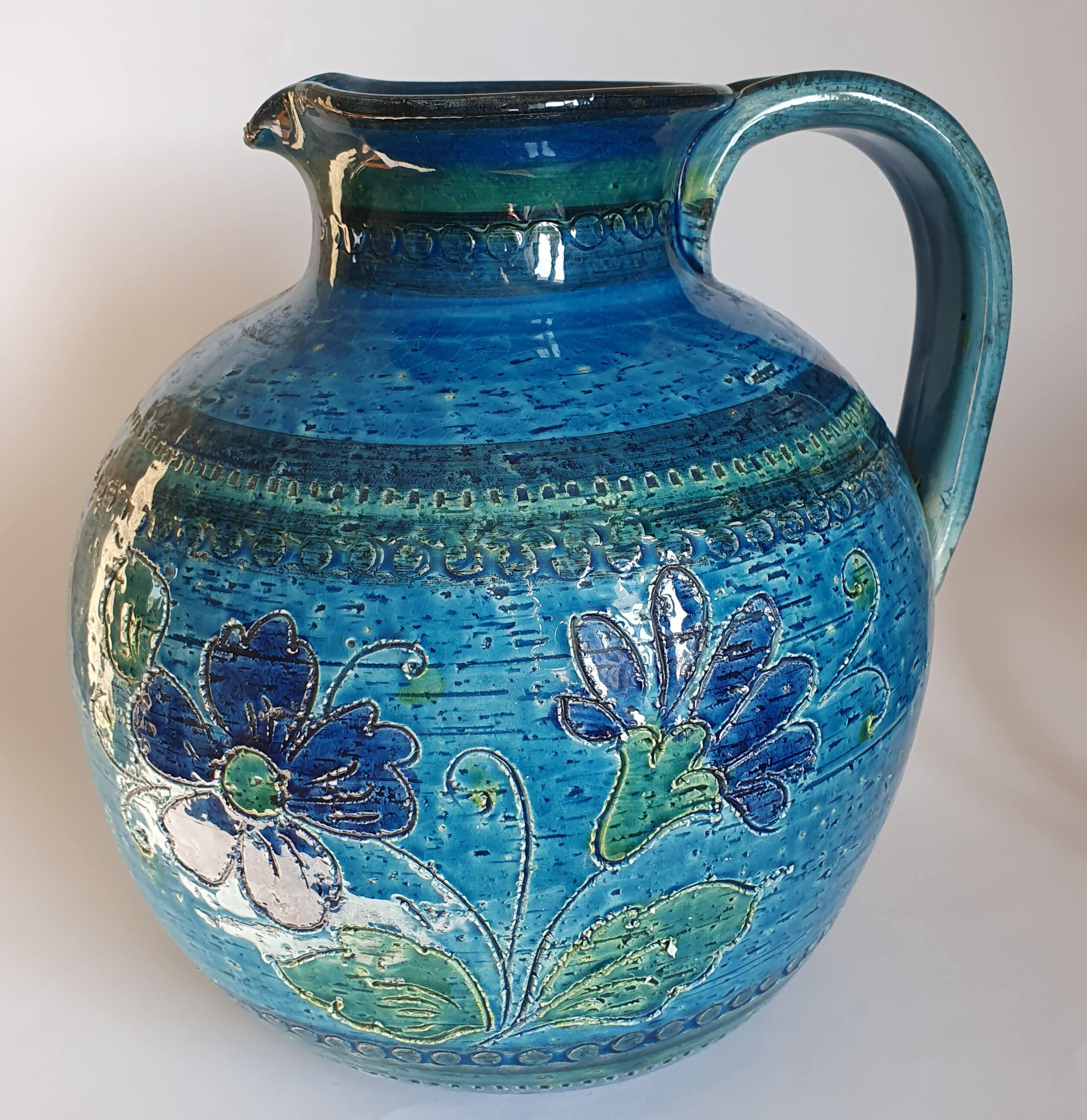 Vase pitcher blue 60s Aldo Londi Italy