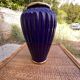 Large Glazed Ceramic Vase in Cobalt Blue with a Gold Trim and a Felt Base