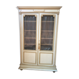 Bookcase 2 painted in ochre and cream mesh doors beginning 20 th