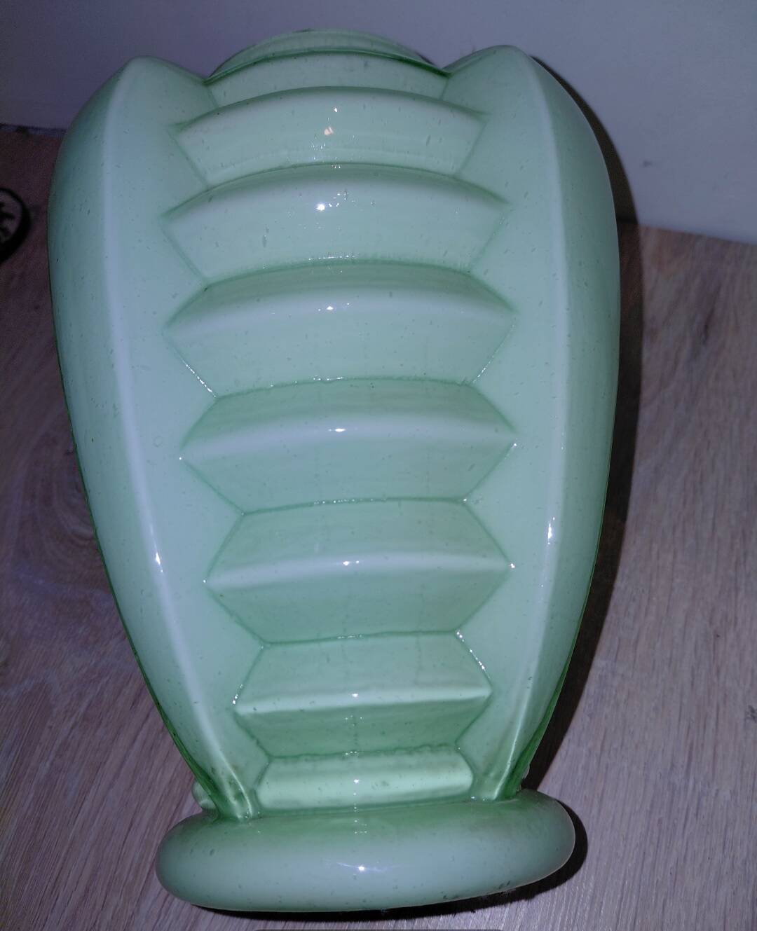 Set of two Art Deco uranium opaline skyscraper vases.