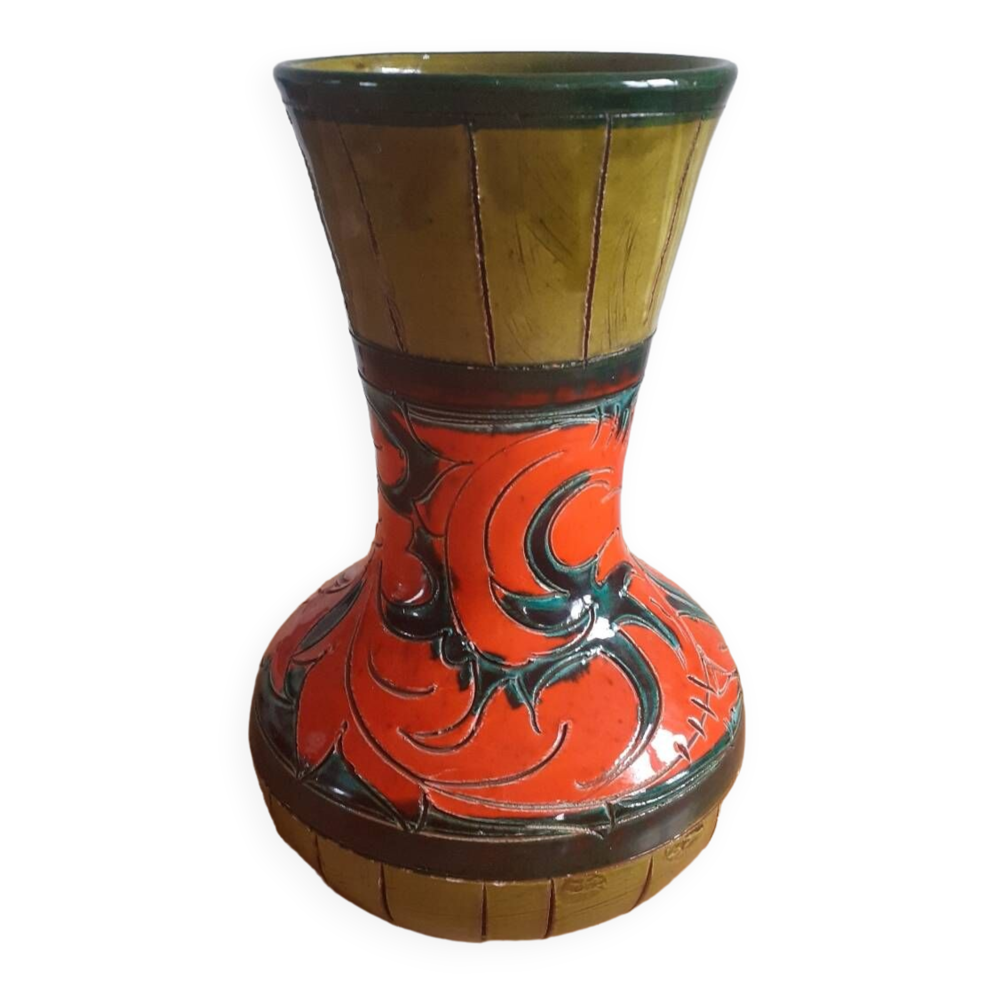 Orange and green ceramic vase