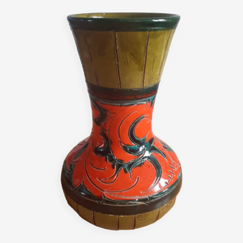 Orange and green ceramic vase