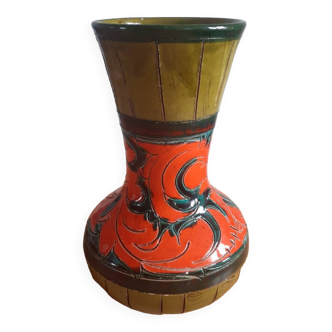 Vase céramique orange et vert