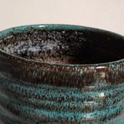 Ceramic planter with speckled enamel gadroons from the 1940s