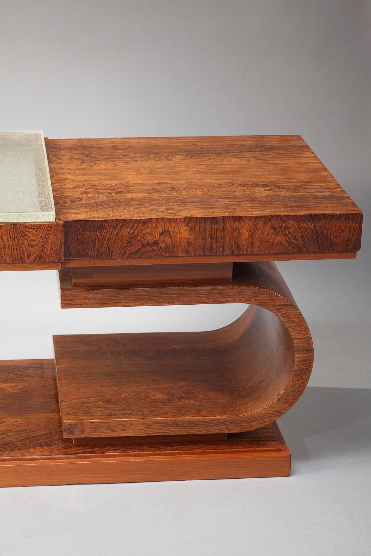 Table basse art déco en palissandre et verre