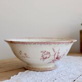 Antique pink ironstone salad bowl Sarreguemines - Fontanges model