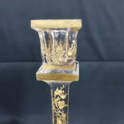 Antique glass candle holder, engraved and gilded.