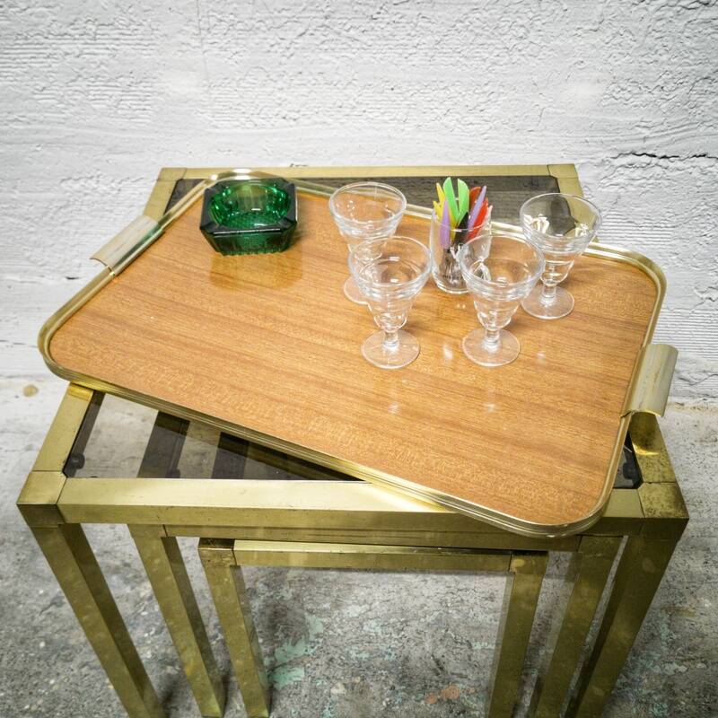 Vintage gold metal and Formica tray