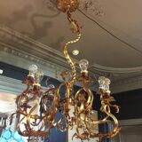 Napoleon III bronze chandelier, Louis XV style, baroque rocaille twist, 189