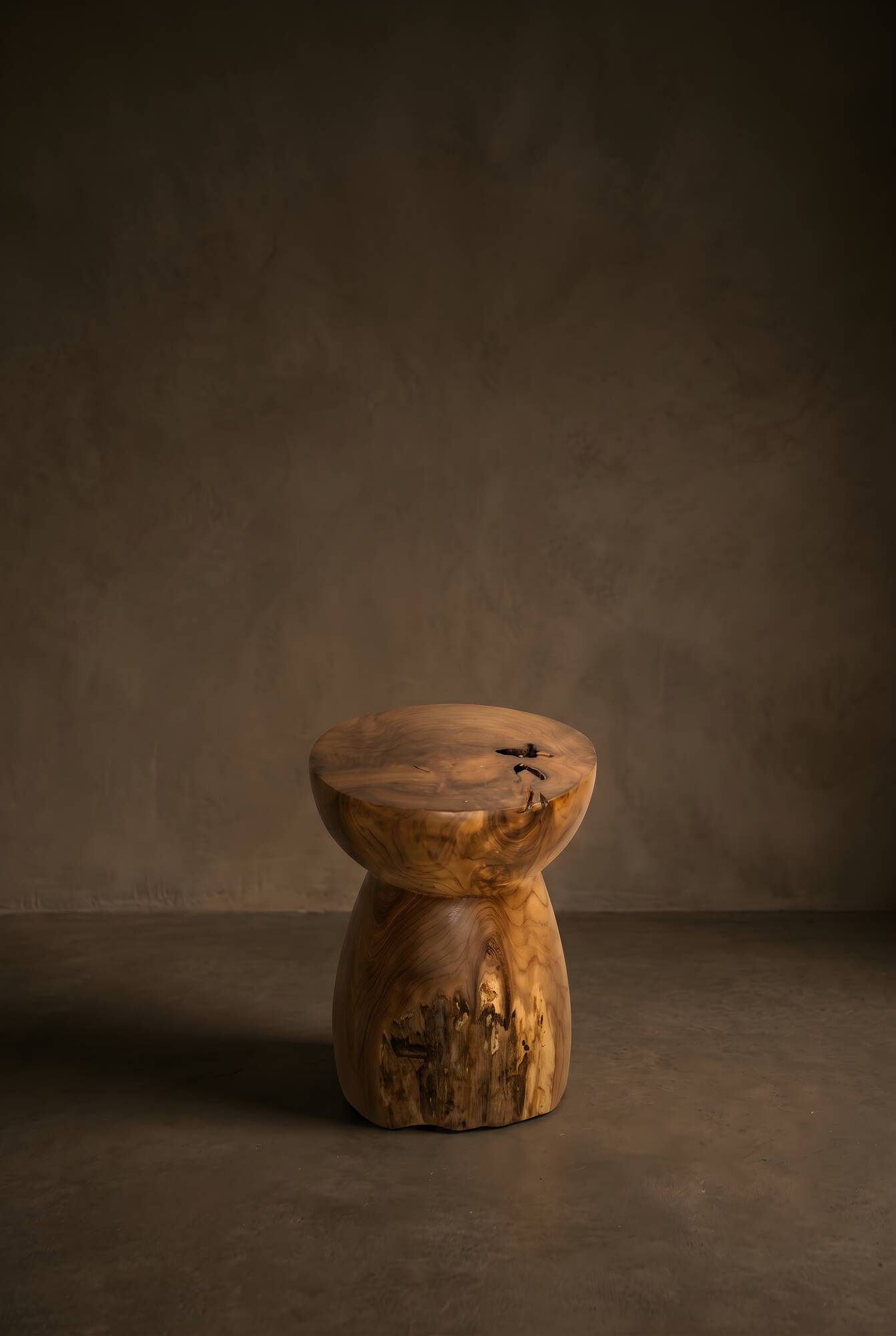 Arlo side table stool in hand-carved solid recycled teak