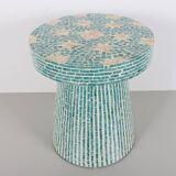 Mushroom style turquoise pearlescent mosaic coffee table 45x52 cm