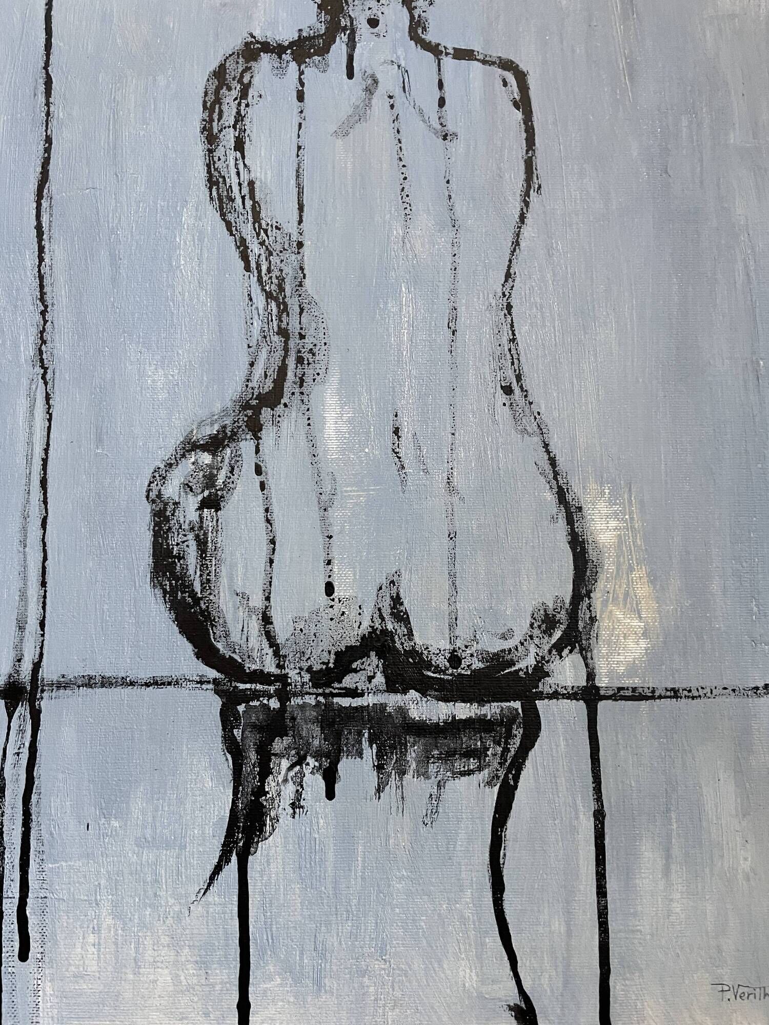 Signed oil on canvas painting of a female portrait "back study in Indian ink"