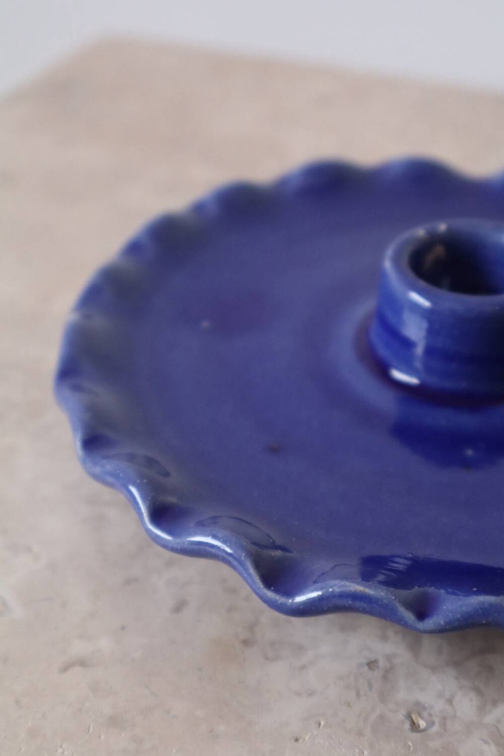 Klein Blue Serrated Ceramic Plate Candle Holder