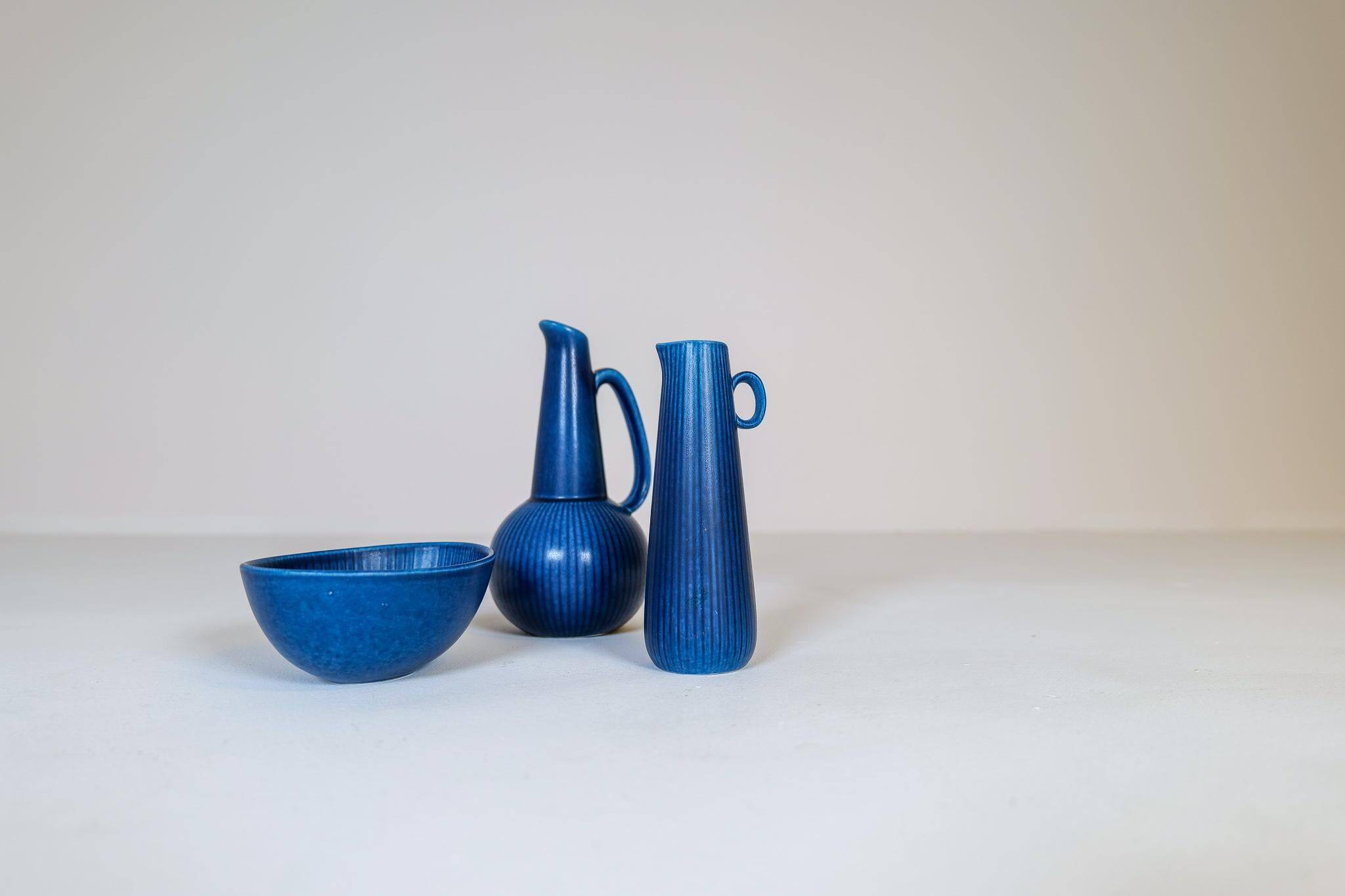 Mid-century modern set of 3 vases and bowl Rörstrand Ritzi Gunnar Nylund