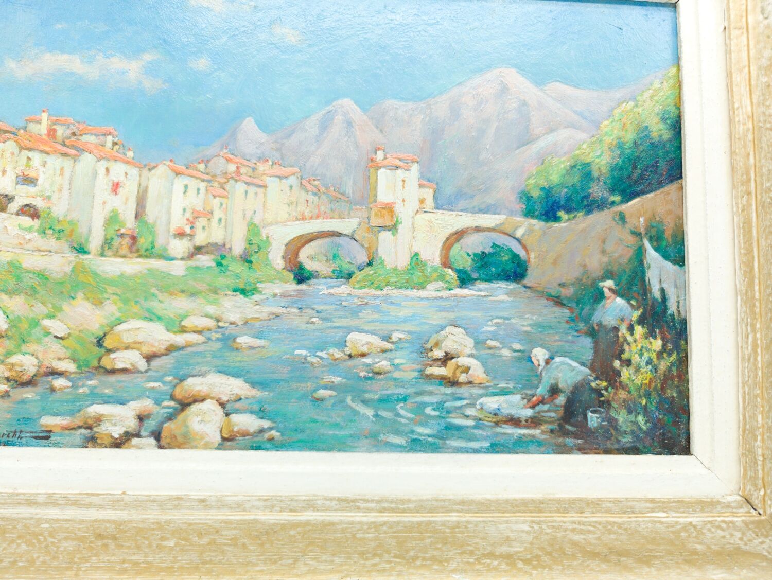 The washerwomen oil on hardboard by Gaston Knecht 1875-1968