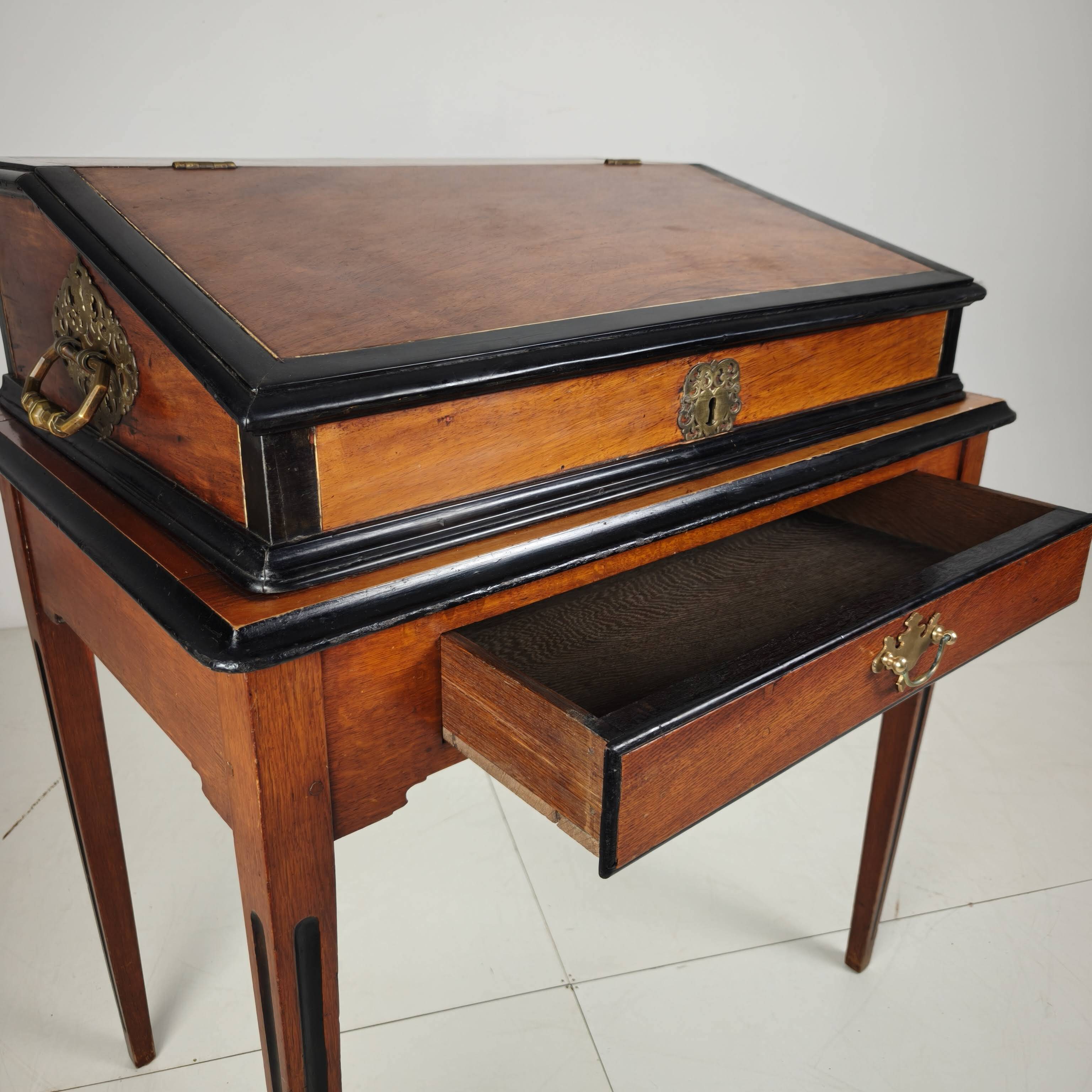 18th Century Indonesian Amboyna & Ebony Portable Writing Desk, custom stand