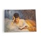 Young woman lying reading oil on panel