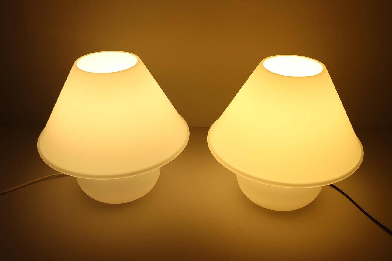 Set of 2 mushroom lamps, opal glass, Glashütte Limburg, Germany, 1970s