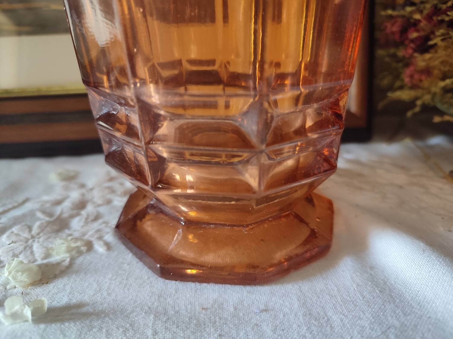 Art Deco style pink molded glass vase
