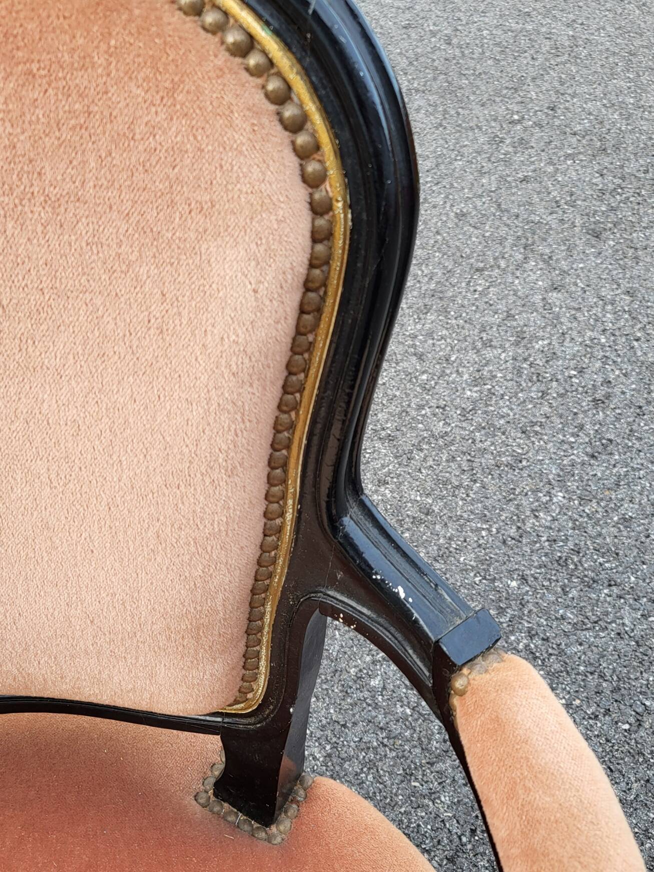 Louis XV style armchair in French pink beige velvet