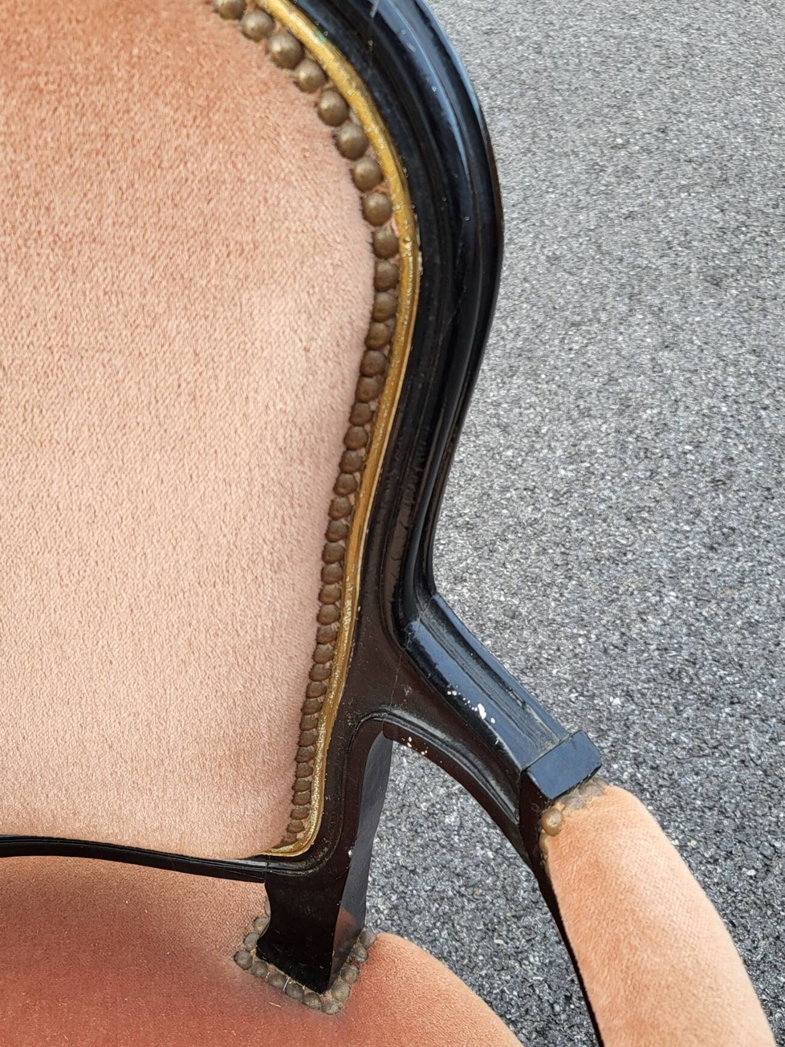 Louis XV style armchair in French pink beige velvet