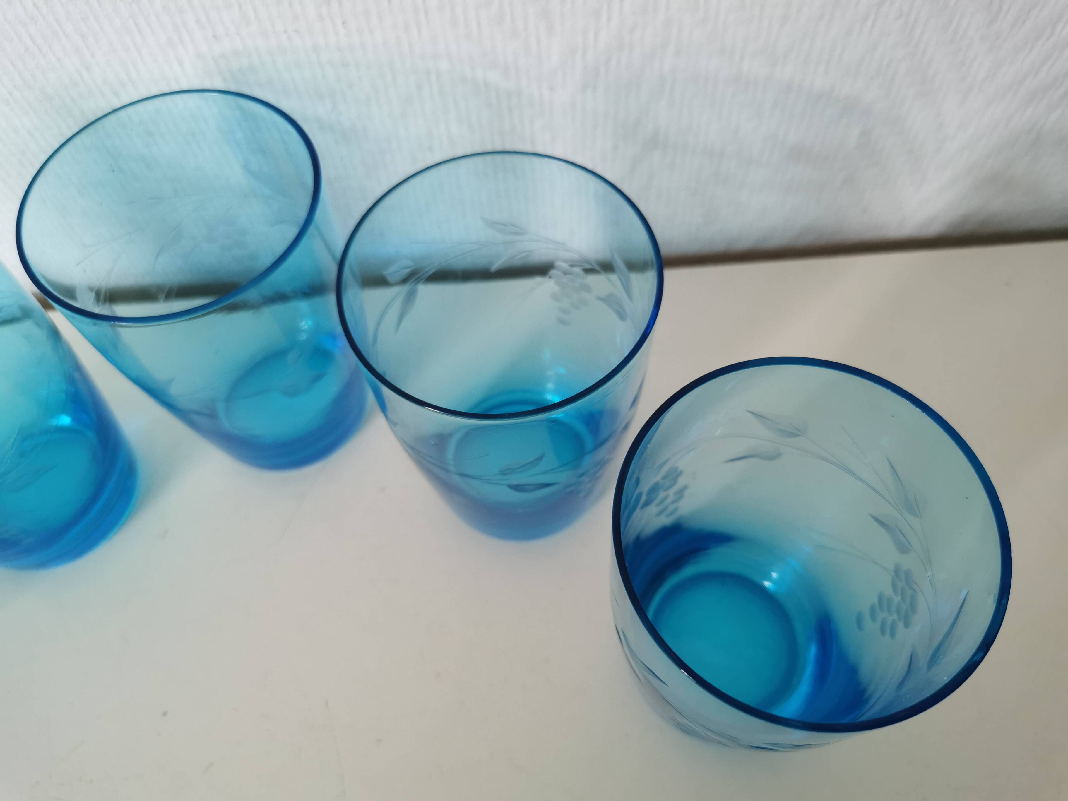 blue etched glass water/lemonade glass