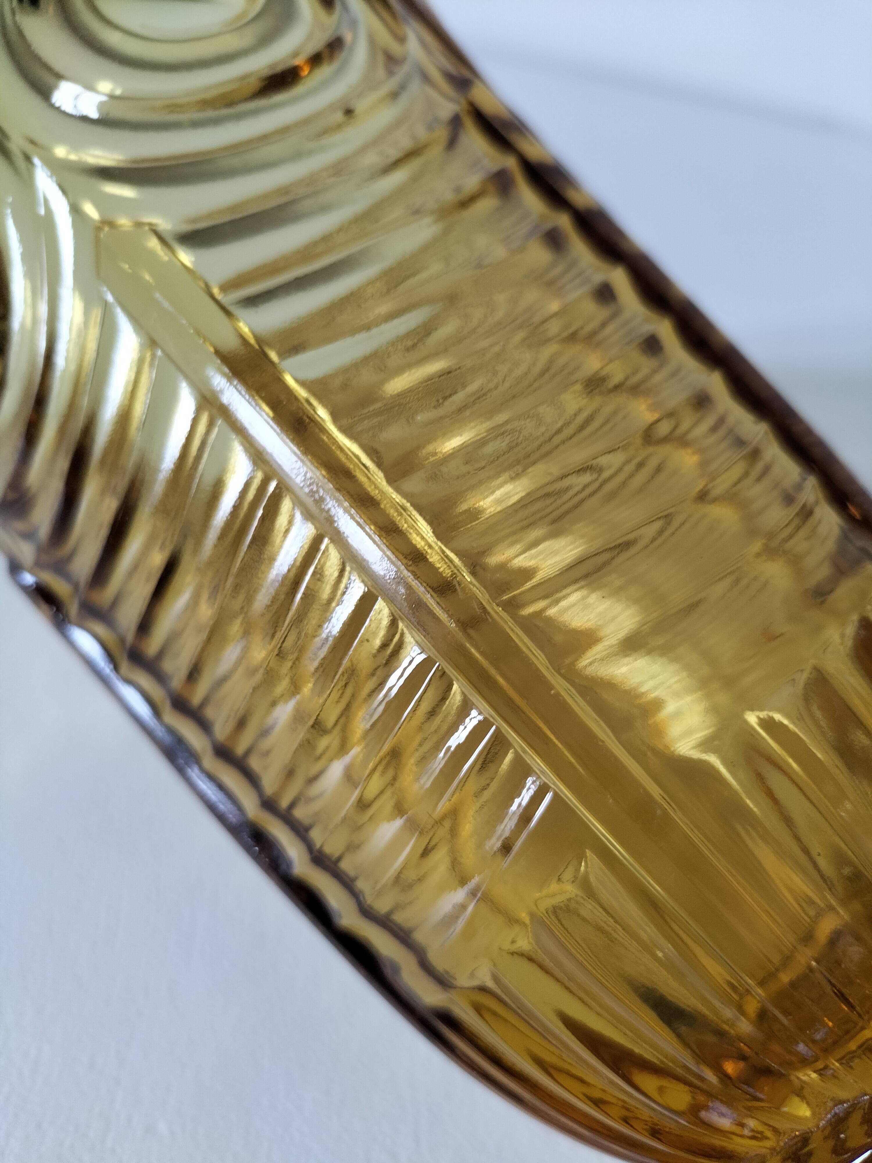 Art Deco vase in molded pressed glass, amber color