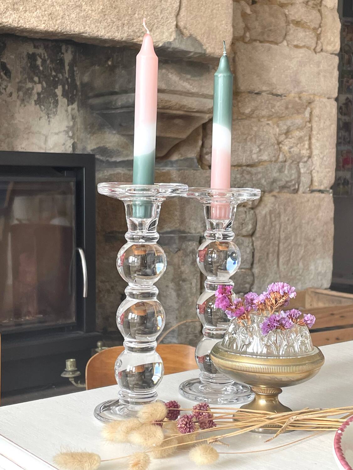Pair of glass candle holders