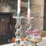 Pair of glass candle holders