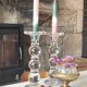 Pair of glass candle holders