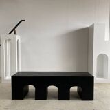 Bench in solid monoxyl wood, carved base in 3 arches - Black color