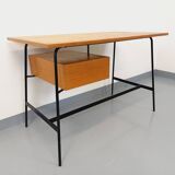 Pierre Paulin vintage modernist desk in oak wood and black metal