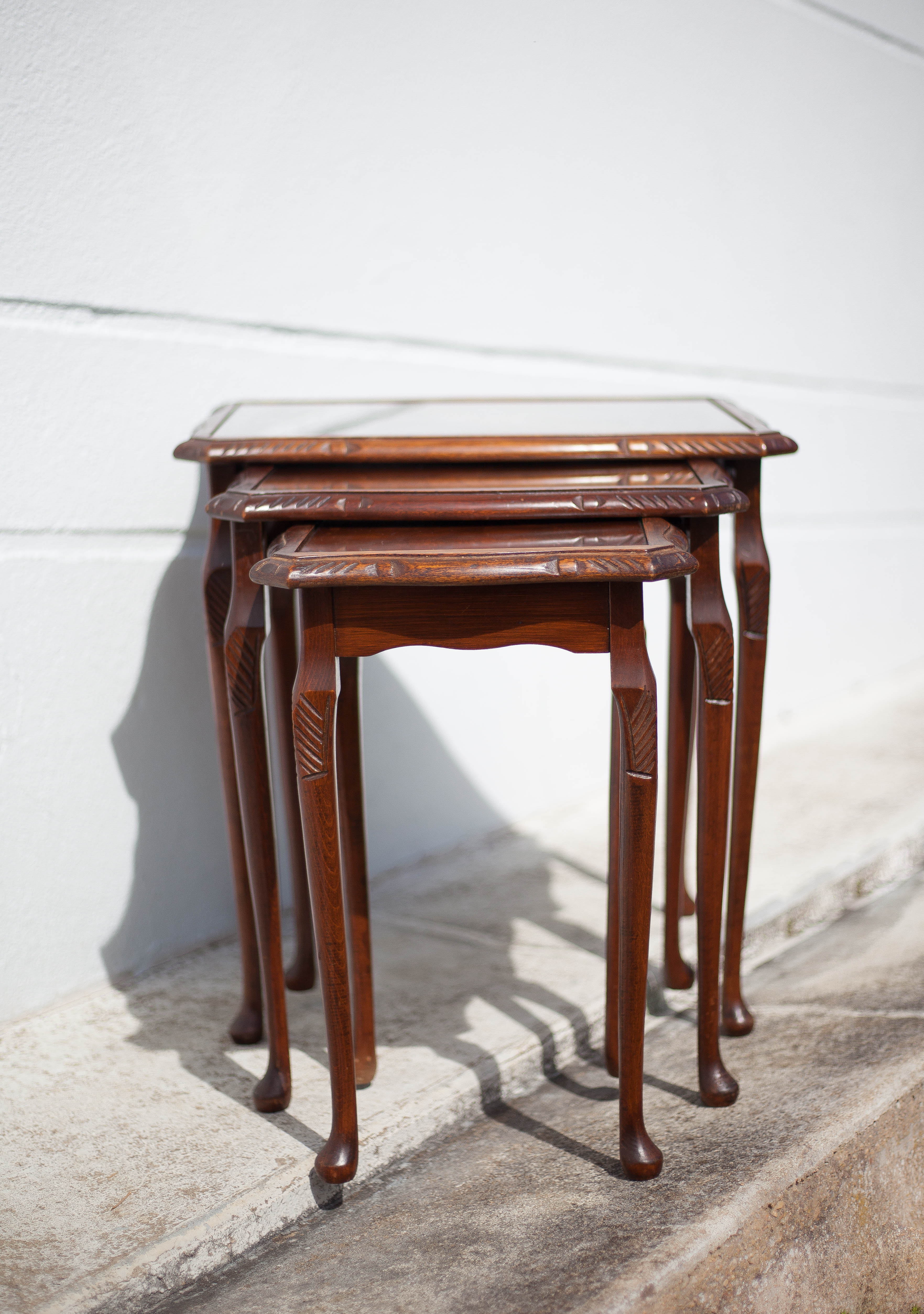 Queen Anne wood style nesting tables