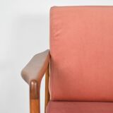 Scandinavian original armchair Baczyk, 1960s, renovation, pink, velvet, teak