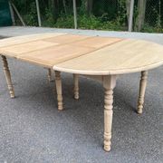 Table à manger ronde volets extensible Louis Philippe décapée en chêne brut