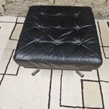 Black leather ottoman 1970 vintage