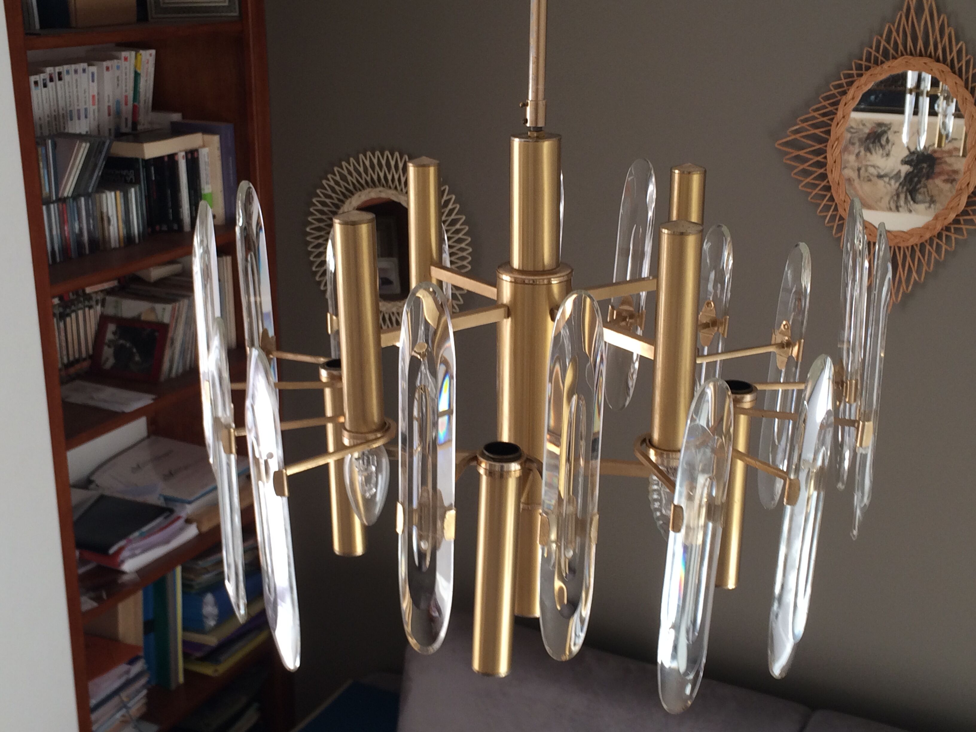 Lustre Sciolari, 1960 en acier doré et cristal