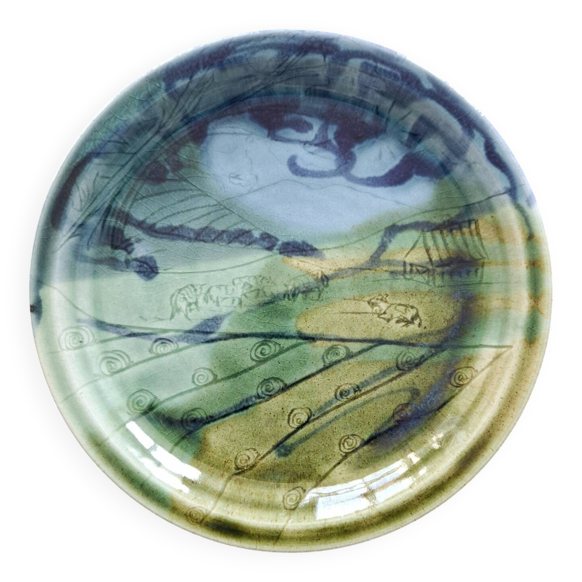 Decorative enamelled ceramic plate, 20th century