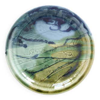 Decorative enamelled ceramic plate, 20th century